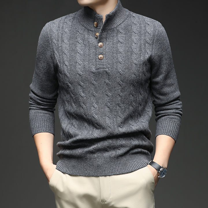 Herren Strickpullover mit Stehkragen und Knopfleiste Aliams