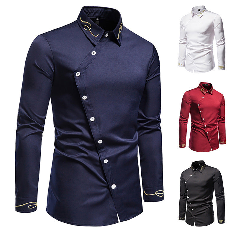 Herren Elegantes Langarmhemd mit dekorativen Knopfdetails Aliams