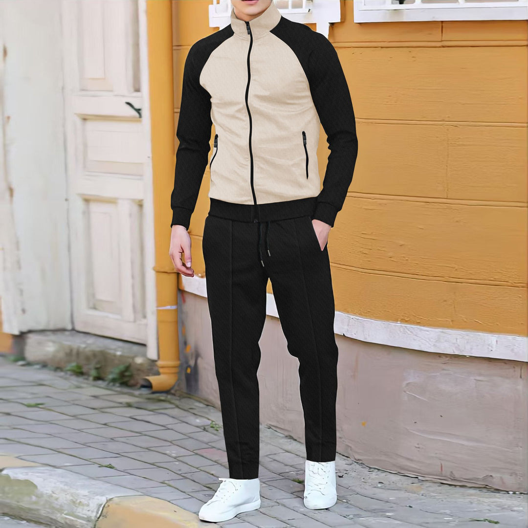 Herren sportlicher Trainingsanzug mit hohem Kragen und funktionalen Taschen Aliams