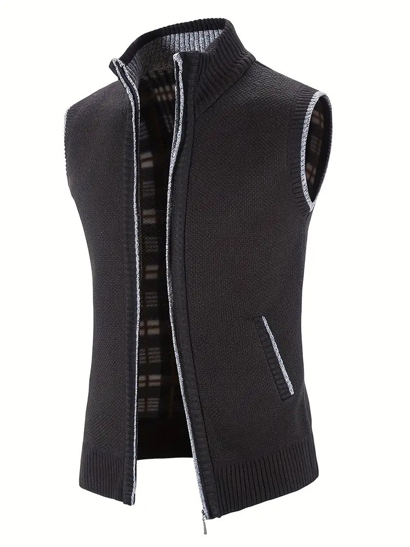 Herren Strickweste mit hohem Kragen und seitlichen Taschen Aliams