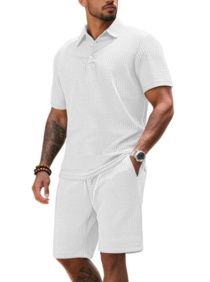 Herren Freizeitanzug mit strukturiertem Poloshirt und kurzen Hosen Aliams