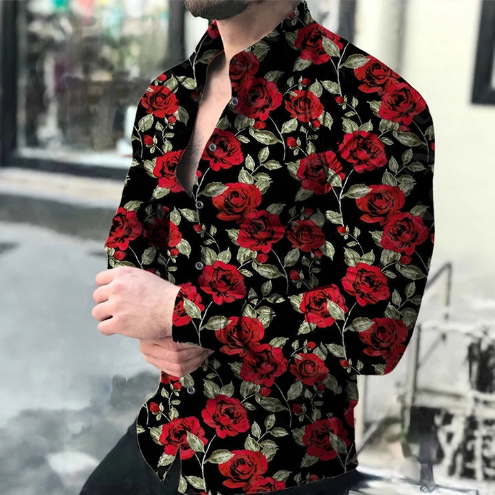 Herren Hemd mit floralen Rosenmotiven Aliams