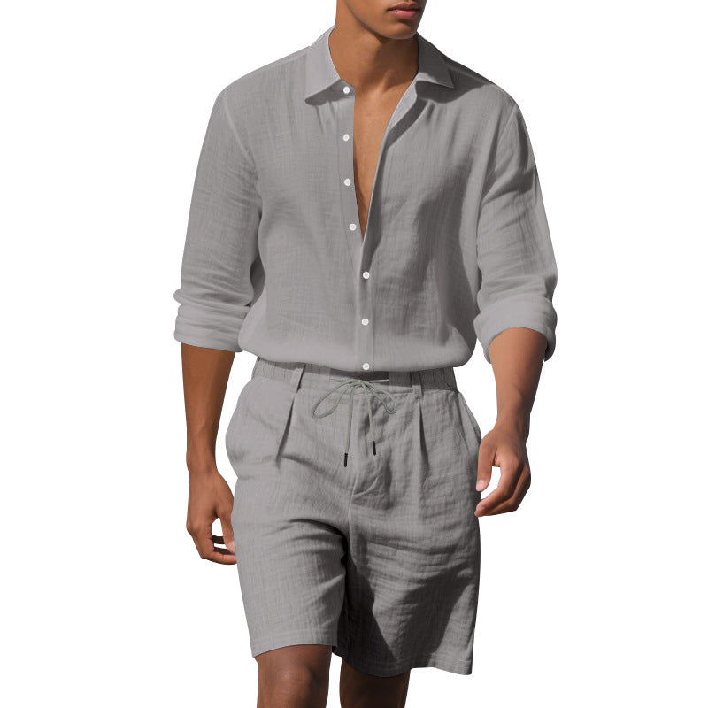Herren Elegantes Langarmhemd und Shorts Set mit atmungsaktiven Materialien Aliams