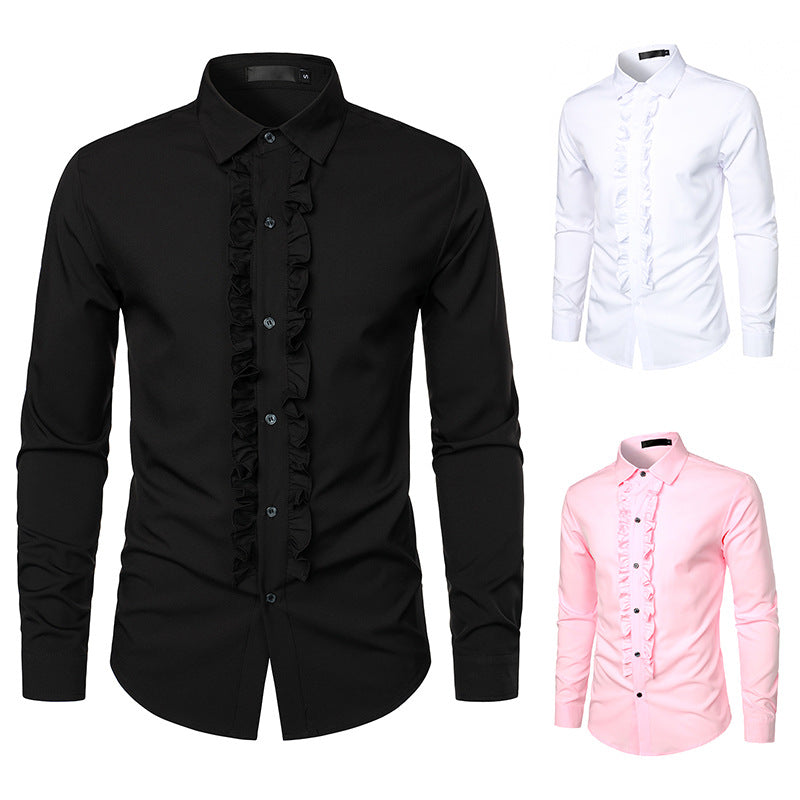 Herren elegante Hochzeitsbluse mit Rüschen und Knopfdetail Aliams