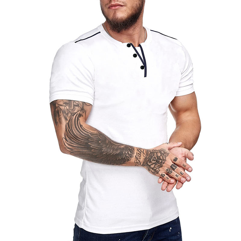 Herren Kurzarm Hemd mit modischem Henley-Ausschnitt und strukturiertem Design Aliams