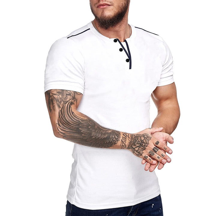 Herren Kurzarm Hemd mit modischem Henley-Ausschnitt und strukturiertem Design Aliams
