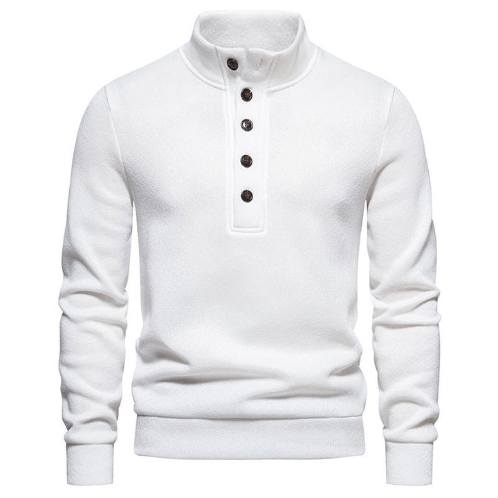 Herren bequemer Stehkragenpullover mit Knopfleiste und strukturiertem Design Aliams
