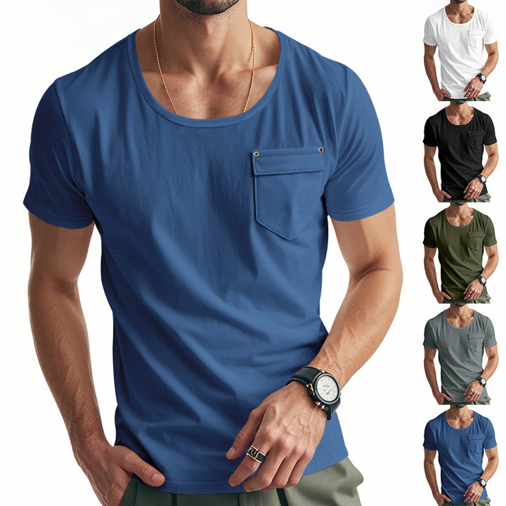 Herren Basic V-Ausschnitt T-Shirt mit Brusttasche Aliams