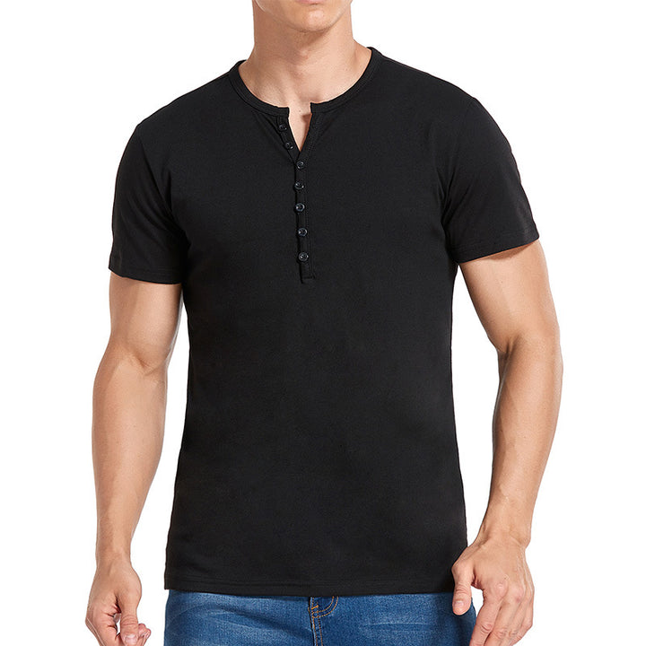 Herren Kurzarm-Henley-Shirt mit stilvollem Knopfverschluss Aliams