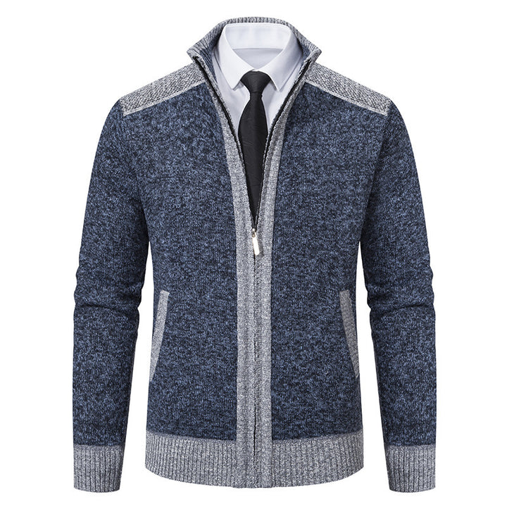 Herren elegante Strickjacke mit modernem Reißverschluss und hohem Kragen Aliams