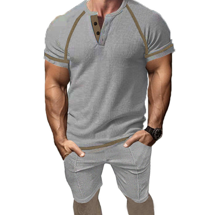Herren Kurzarm-Henley-T-Shirt mit modischem Kragen und praktischen Knopfdetails Aliams