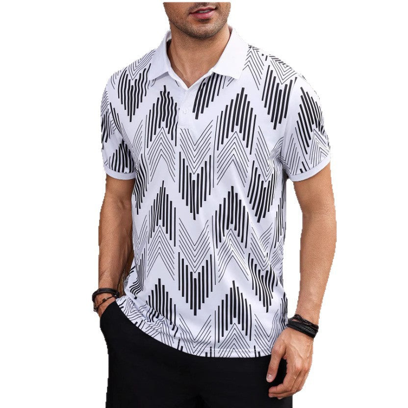 Herren Polohemd mit modernem geometrischem Design und schickem Kontrast Aliams
