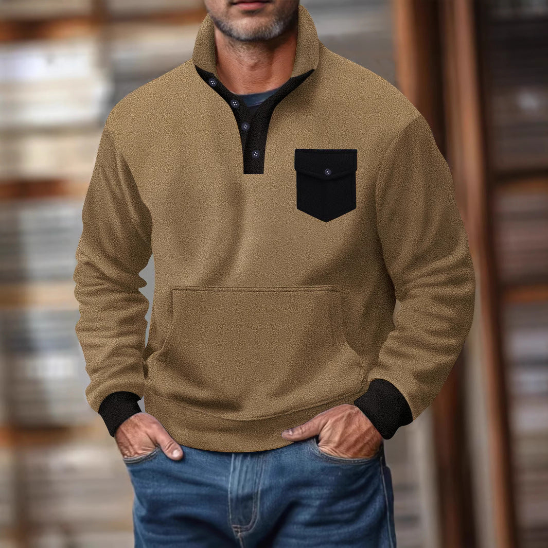 Herren Kapuzenpullover mit modernem Kragen und praktischer Tasche Aliams