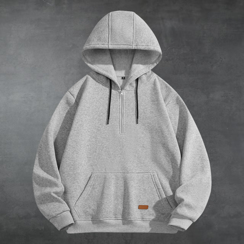 Herren Sportlicher Kapuzenpullover mit halbem Reißverschluss und praktischer Kängurutasche Aliams