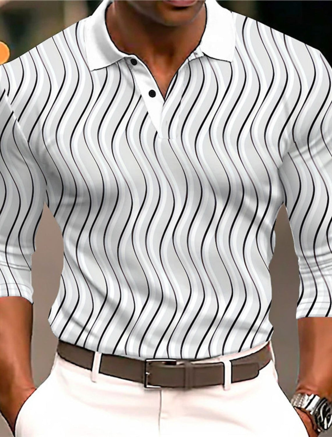 Herren Kurzarm-Poloshirt mit modernem Wellenmuster und kontrastierenden Details Aliams