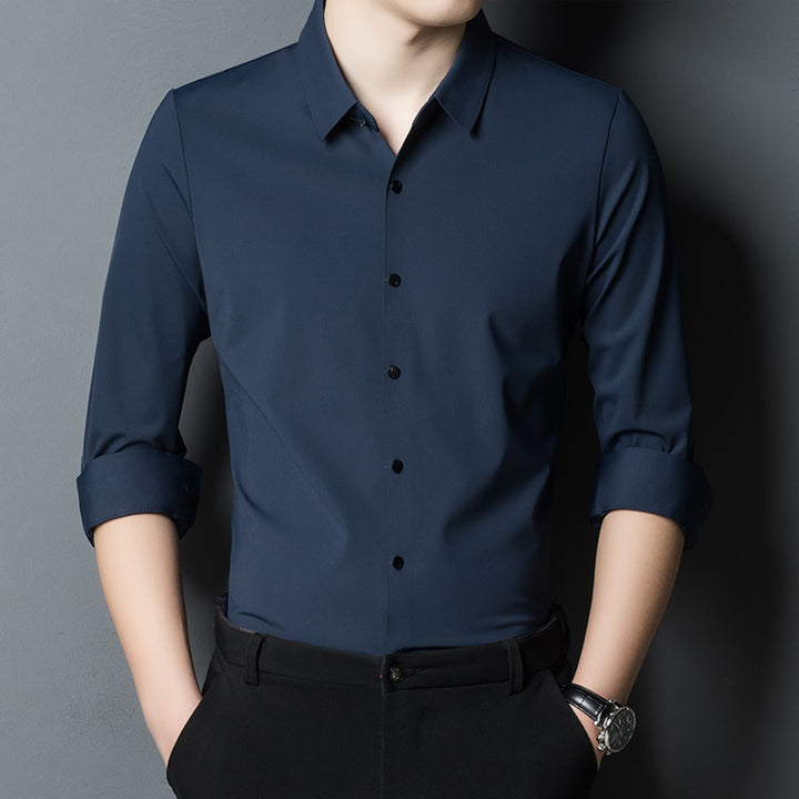 Herren elegantes Langarmhemd mit modernem Schnitt und hochwärtigem Kragen Aliams