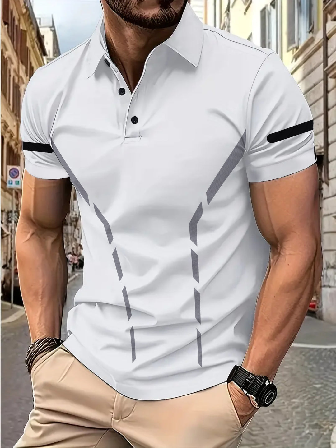 Herren Poloshirt mit modernem sportlichem Schnitt und dynamischen Akzentlinien Aliams