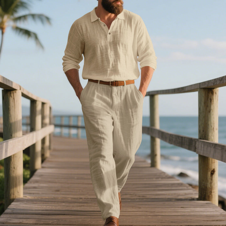 Herren eleganter Freizeit-Jumpsuit mit praktischen Taschen und stylischem Henley-Ausschnitt Aliams