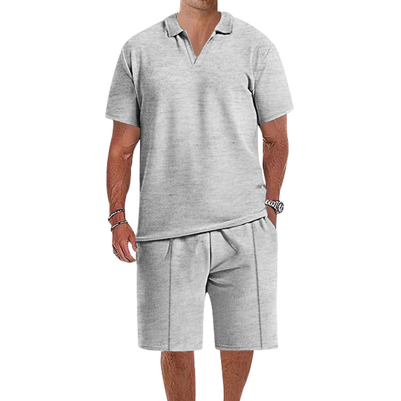 Herren Freizeit Polo-Shorts-Set aus atmungsaktivem Stoff mit Struktur Aliams