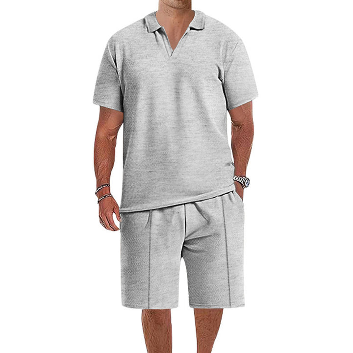 Herren Freizeit Polo-Shorts-Set aus atmungsaktivem Stoff mit Struktur Aliams