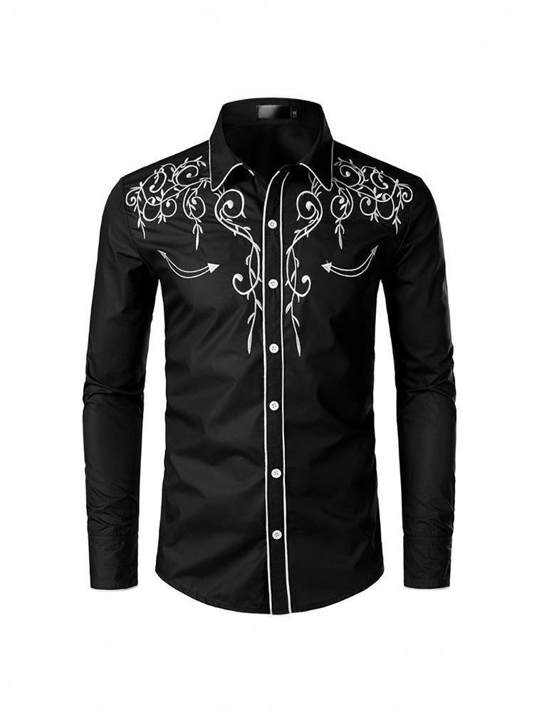 Herren raffiniertes Langarmhemd mit kunstvoller Bestickung Aliams