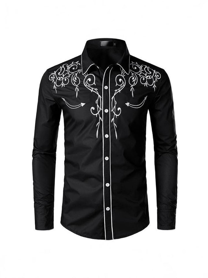 Herren raffiniertes Langarmhemd mit kunstvoller Bestickung Aliams