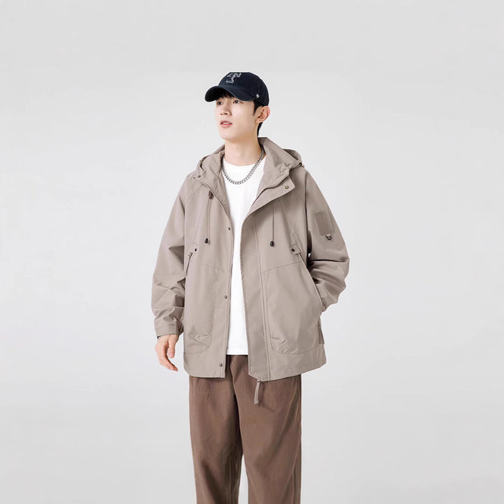 Herren Windbreaker-Jacke mit verstellbarem Kapuzenkragen und praktischen Taschen Aliams