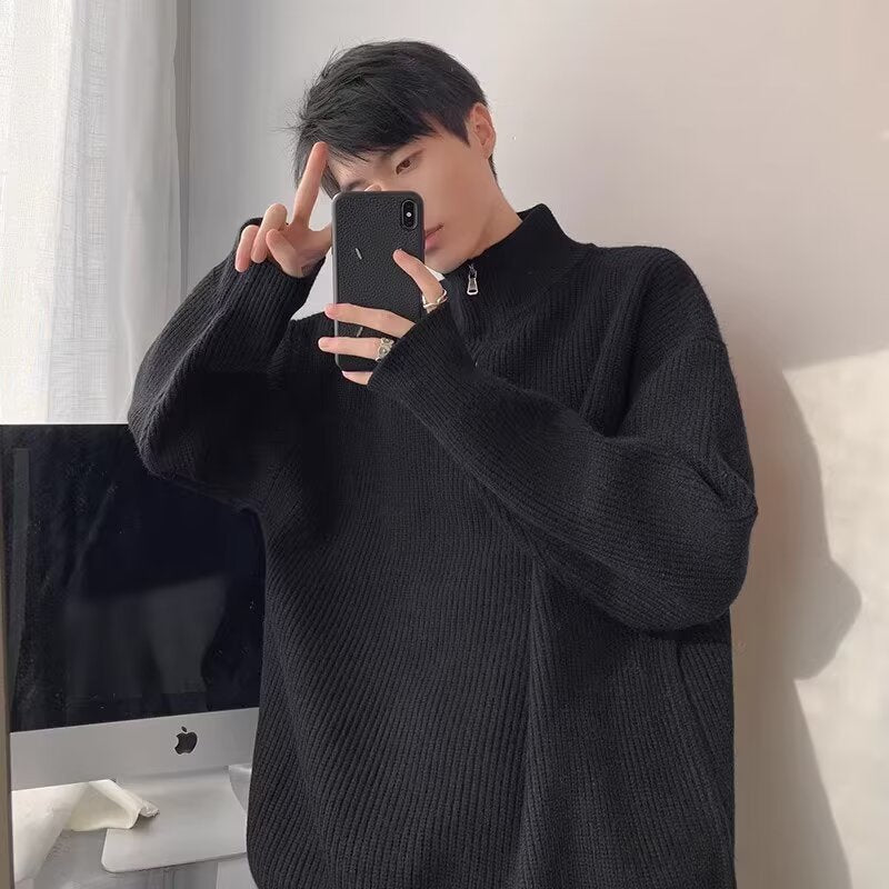 Herren Grobstrickpullover mit Stehkragen und Reißverschluss Aliams