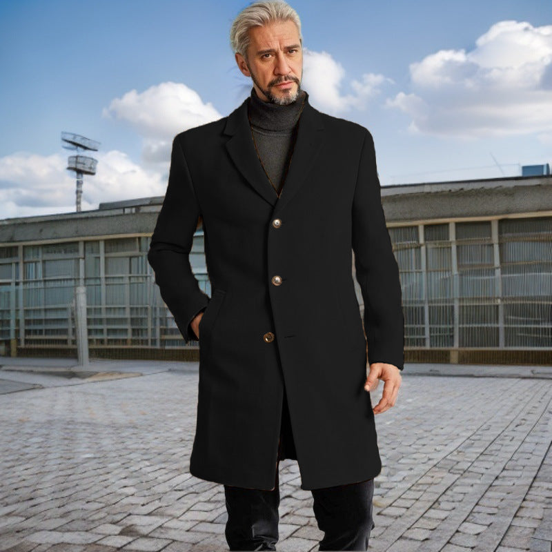 Herren Eleganter Langmantel mit modischen Knöpfen und hochwertigem Stoff Aliams