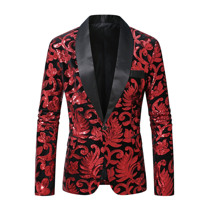 Herren Funkelnder Pailletten-Blazer mit floralem Design Aliams