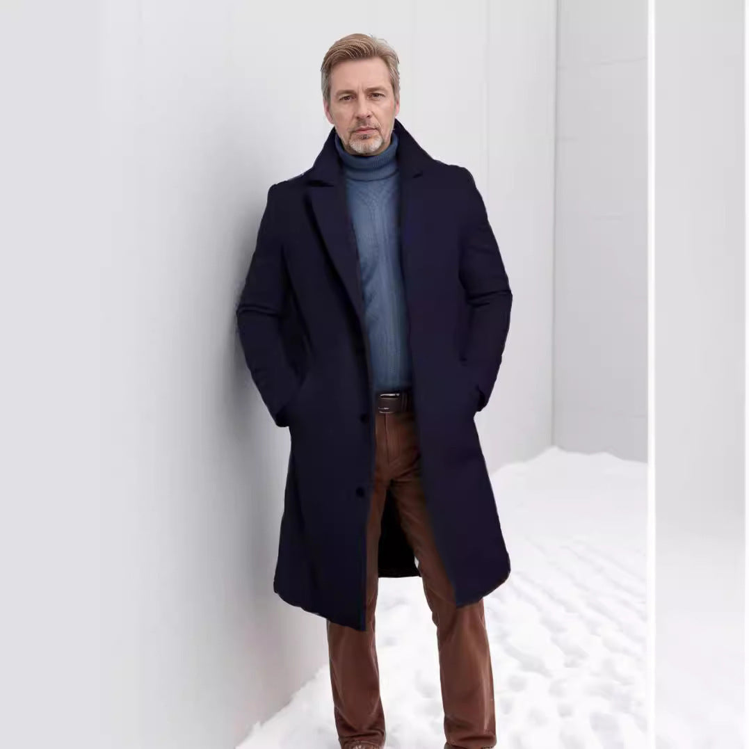 Herren eleganter Wollmantel mit klassischem Revers und praktischen Taschen Aliams