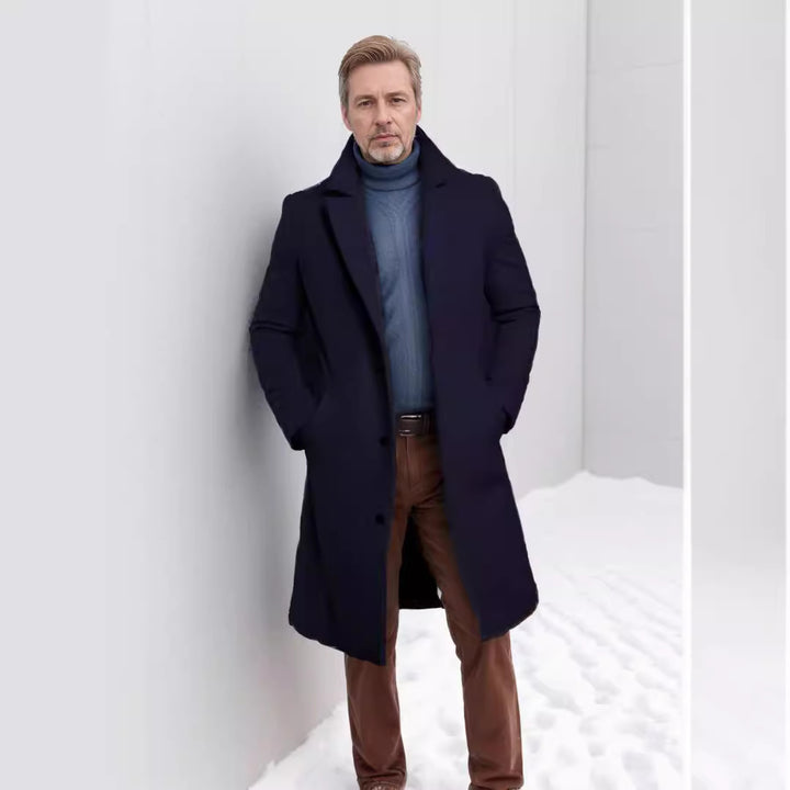 Herren eleganter Wollmantel mit klassischem Revers und praktischen Taschen Aliams