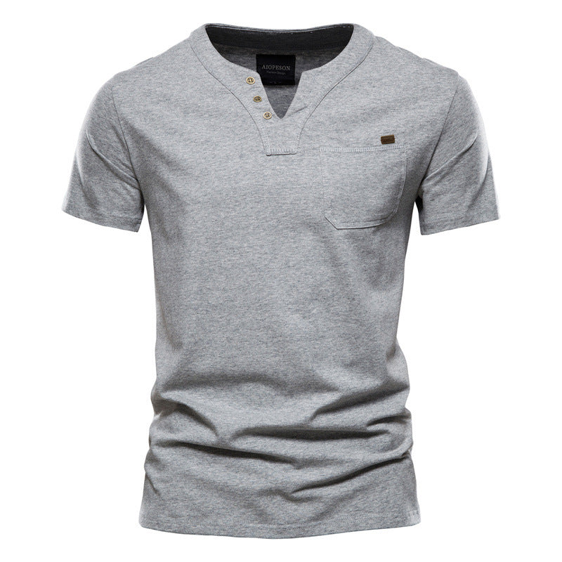 Herren Kurzarm-Shirt mit modernem Henley-Ausschnitt und Brusttasche Aliams