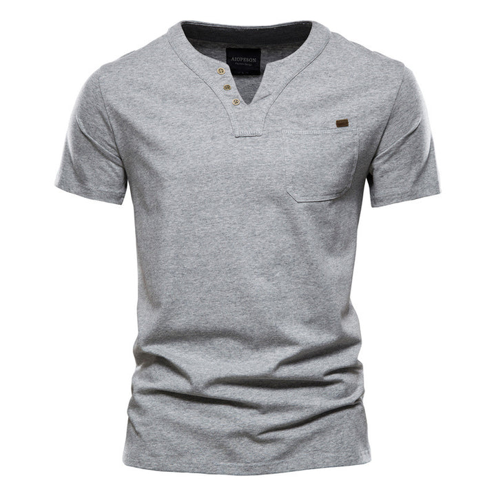 Herren Kurzarm-Shirt mit modernem Henley-Ausschnitt und Brusttasche Aliams