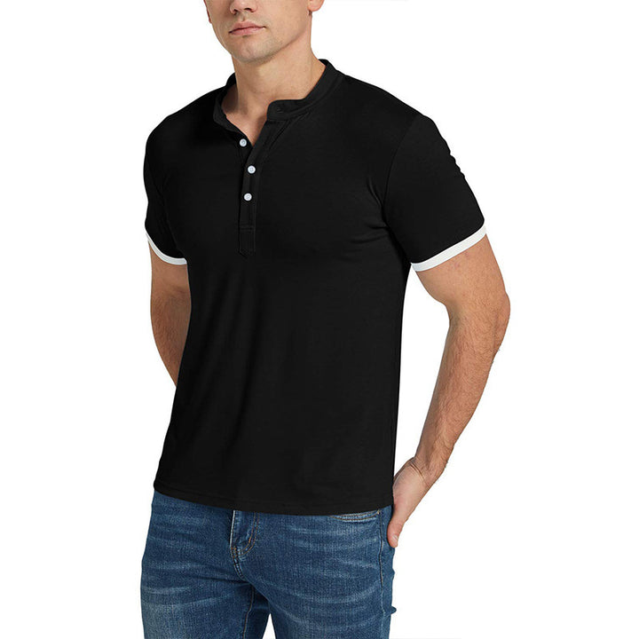 Herren Kurzarm Henley-Shirt mit modischem Stehkragen und kontrastierenden Ärmeln Aliams