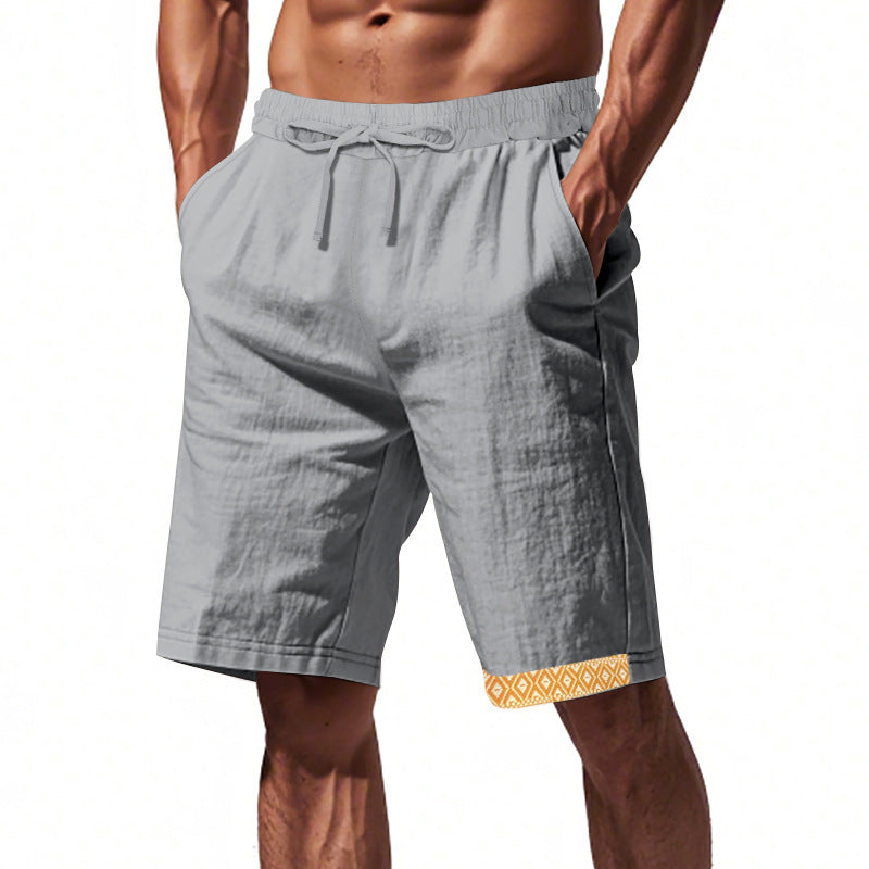 Herren lässige Strandshorts aus atmungsaktivem Leinenmix mit elastischem Bund und seitlichen Taschen Aliams