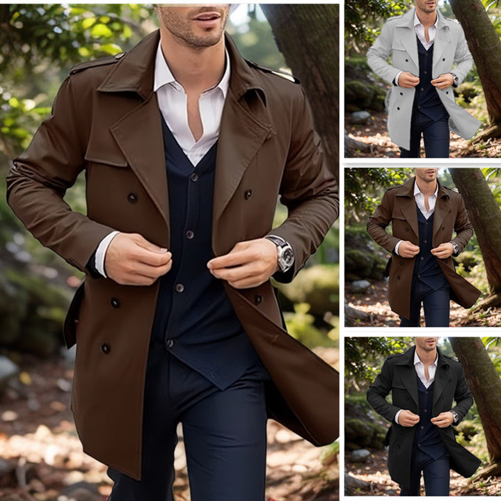 Herren klassischer Trenchcoat im zeitlosen Design mit knöpfbaren Taschen Aliams
