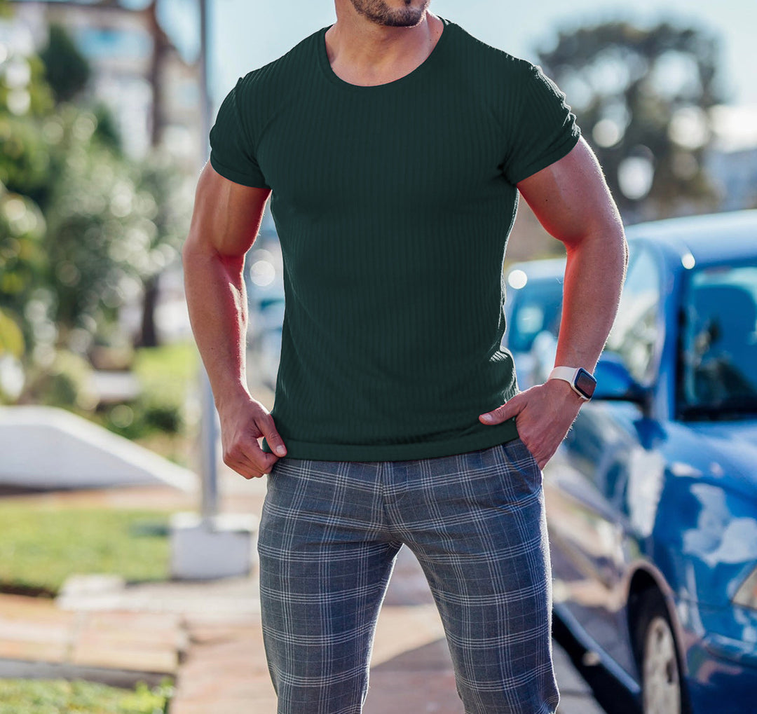 Herren Kurzarm Ripp-T-Shirt mit tailliertem Schnitt und bequemen Tragekomfort Aliams