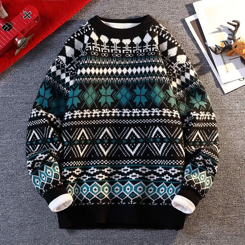 Herren gemusterter Pullover mit winterlichem Design und hohem Kragen Aliams