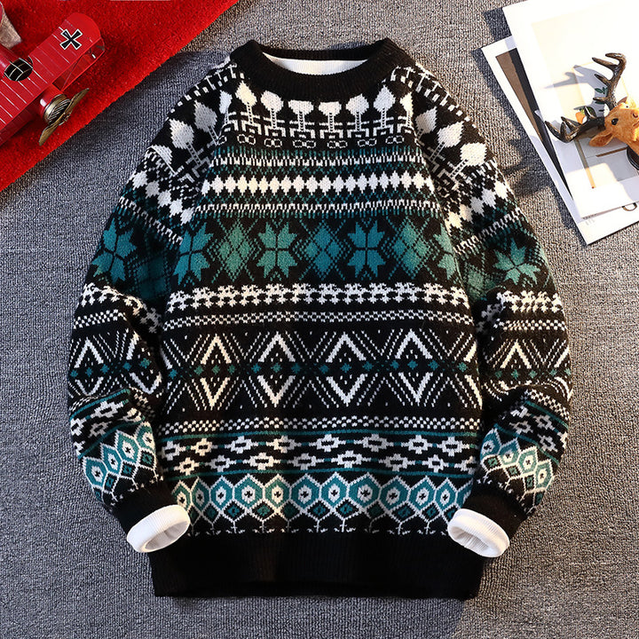 Herren gemusterter Pullover mit winterlichem Design und hohem Kragen Aliams