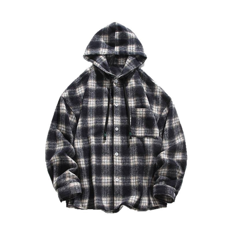 Herren Karierte Flanelljacke mit Kapuze und Knopfverschluss Aliams
