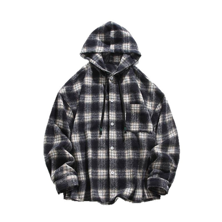 Herren Karierte Flanelljacke mit Kapuze und Knopfverschluss Aliams