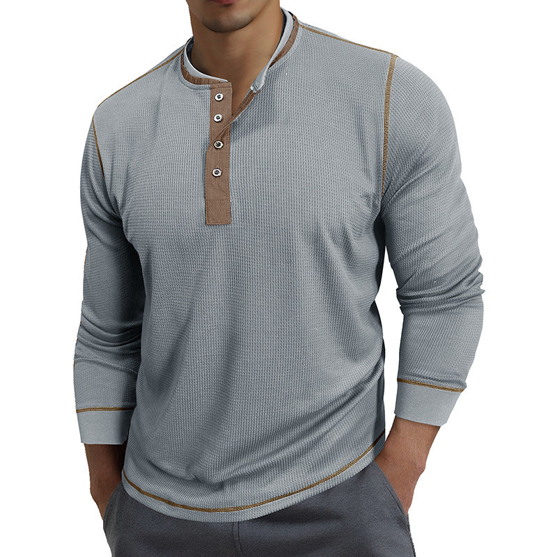 Herren Waffelstruktur Langarmshirt mit modischem Henley-Ausschnitt Aliams