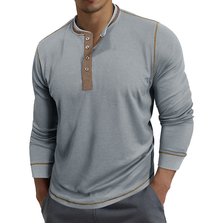 Herren Waffelstruktur Langarmshirt mit modischem Henley-Ausschnitt Aliams