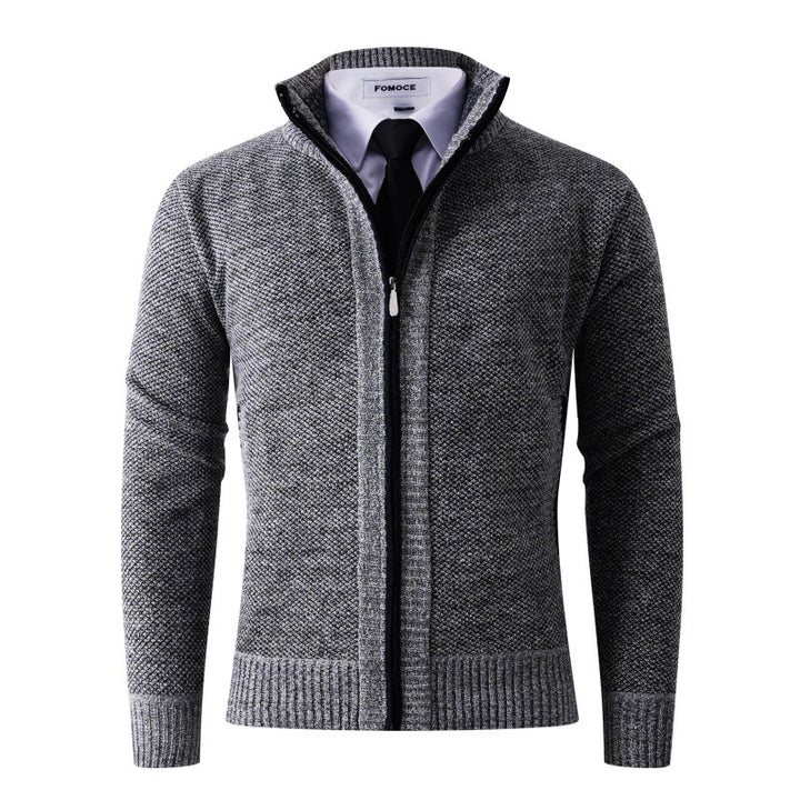 Herren stylische Strickjacke mit hohem Kragen und praktischen Taschen Aliams
