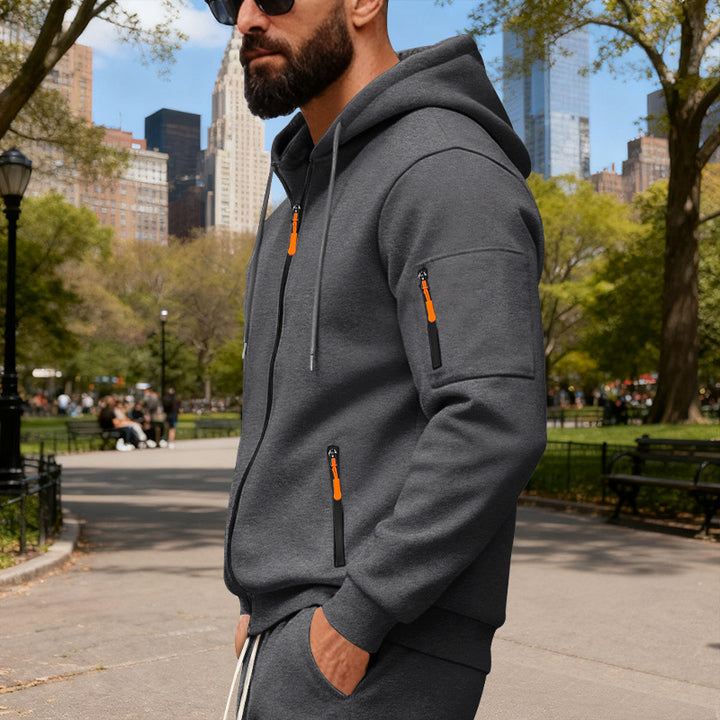 Herren Sportliche Zip-Hoodie mit innovativen Reißverschlusstaschen Aliams