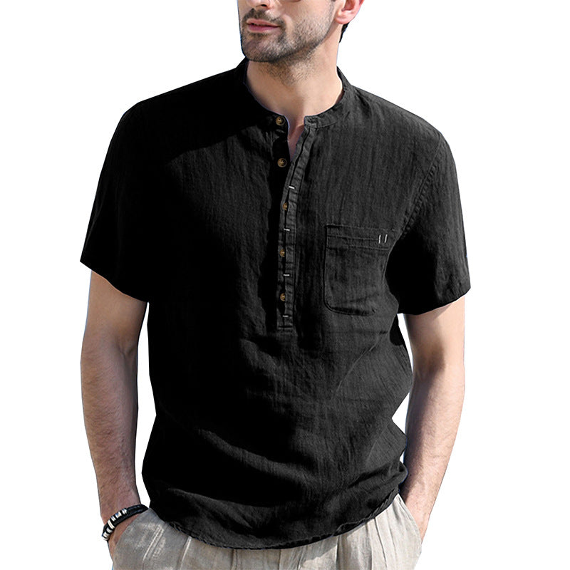 Herren Kurzarm-Henley-Shirt mit praktischem Brusttaschen-Design Aliams
