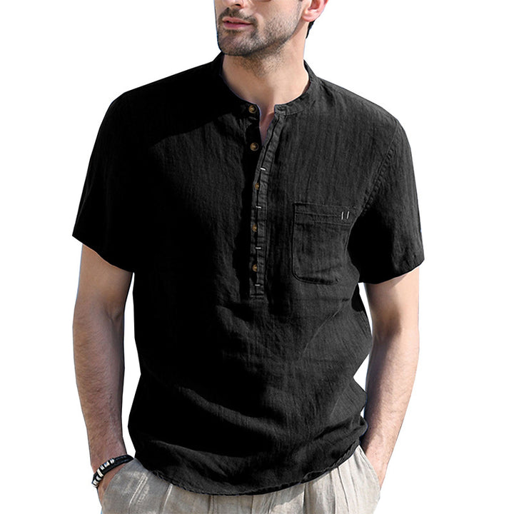 Herren Kurzarm-Henley-Shirt mit praktischem Brusttaschen-Design Aliams
