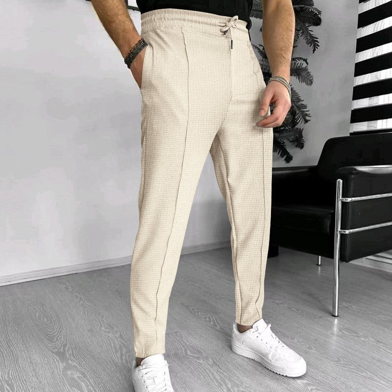 Herren stylische Hochbund-Hose mit elastischem Kordelzug und strukturiertem Design Aliams