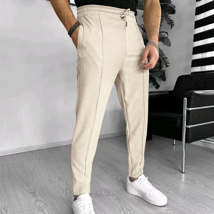 Herren stylische Hochbund-Hose mit elastischem Kordelzug und strukturiertem Design Aliams